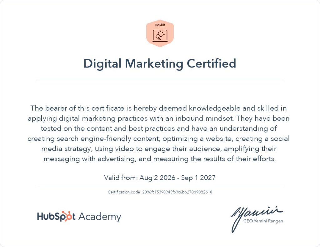 HubSpot Academy Digital Marketing certificate